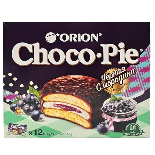 Orion Choco Pie Schwarze Johannisbeere | 3 Packungen x 12 Mini Kuchen, einzeln verpackt, halal | Mini Biskuit-Kuchen mit Marshmallow-Mittelschicht, Fruchtcremefüllung und Schokoladenüberzug 360g/Pck. von esnado