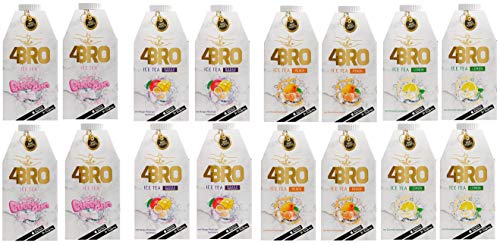 16 Packungen 4 Bro 4Bro Ice Tea Mix a 0,5l (16 x 0,5l) a 4 Sorten (4x Lemon, 4x Peach, 4 x Bubble Gum,4 x Mango Maracuja) von ethno