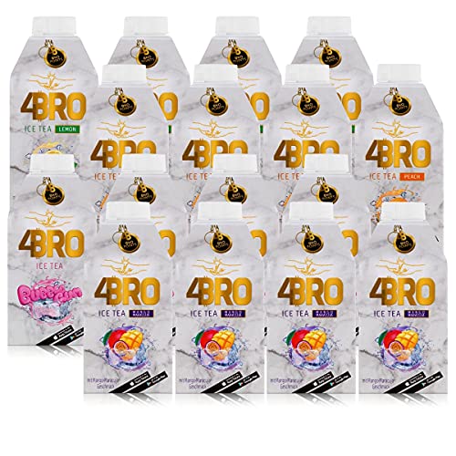 16 Packungen 4 Bro Ice Tea Mix a 0,5l (16 x 0,5l) a 4 Sorten (4x Lemon, 4x Peach, 4 x Bubble Gum,4 x Mango Maracuja) von ethno