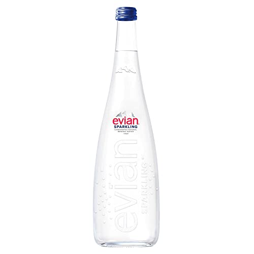 Evian Wasser prickelnd Glasflasche 750ml - Im Herzen der französischen Alpen durch uralte Gletscher gefiltert - Ausgewogene Mineralisierung von Evian von evian