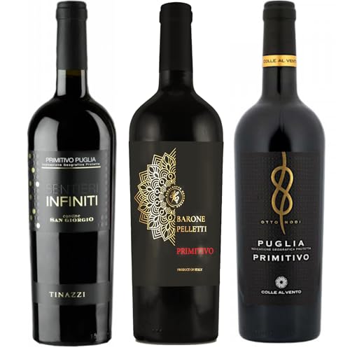 3 er Probierpaket Primitivo | 3 Flaschen Rotwein aus Apulien, Italien | Weinprobe-Set | 3 x 0,75l von FABELHAFTE GESCHENKE