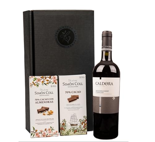 Geschenkset italienischer Rotwein Montepulciano d'Abruzzo mit edler Schokolade von Simón Coll von FABELHAFTE GESCHENKE