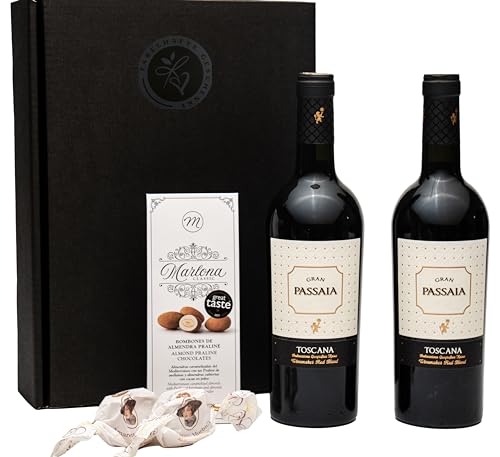 Geschenkset italienischer Rotwein aus der Toskana mit Mandelpraliné und Amaretti | Ein Weinpräsent für Genießer und Weinkenner von FABELHAFTE GESCHENKE