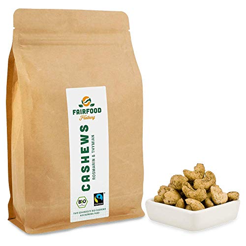 Bio Fairtrade Cashewkerne Rosmarin & Thymian (500g) | Geröstet in Freiburger Manufaktur | Fair gehandelte Cashews aus Burkina Faso von fairfood Freiburg