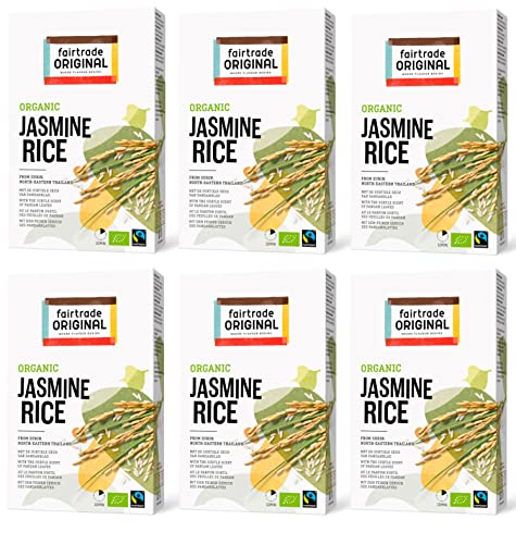 Bio Jasmin Reis von Fairtrade Original | 6x 400g fairtrade Jasmine Rice organic aus Thailand | loser Bio Jasminreis mit dem Duft des Pandanblattes | weißer Reis von fairtrade ORIGINAL