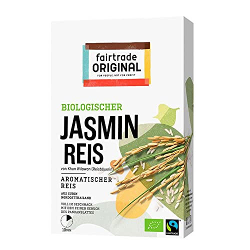 fairtrade ORIGINAL Bio Jasmin Reis | 400g fairtrade Jasmine Rice organic aus Thailand | loser Bio Jasminreis mit dem Duft des Pandanblattes | weißer Reis von fairtrade ORIGINAL