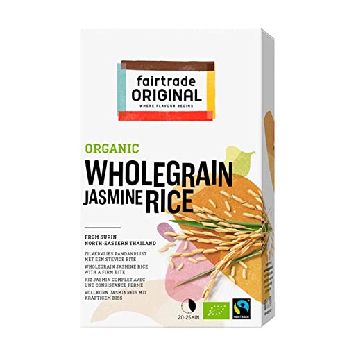 fairtrade ORIGINAL Bio Jasmin Vollkornreis von Fairtrade Original | 400g fairtrade Jasmine Rice organic aus Thailand | loser Bio Vollkorn Natur-Reis mit festem Biss | brauner Reis von fairtrade ORIGINAL