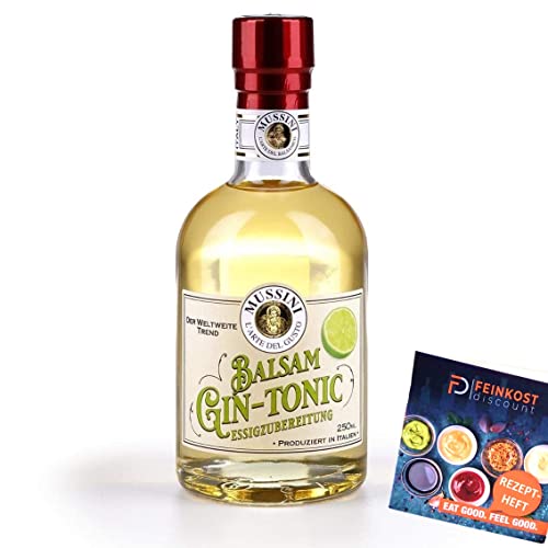 Balsam GIN Tonic – 250ml Essig 4% Säure | mit Rezeptheft | WürzWerk Mussini | Balsam Essig mit GIN-aroma - Essigzubereitung von fd feinkost discount