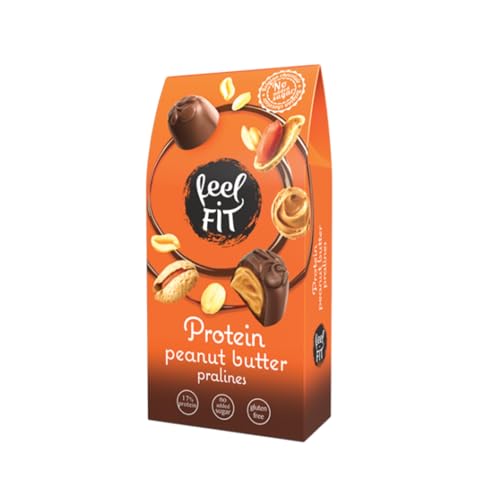 Feel Fit® | Pralinen aus Vollmilchschokolade mit Erdnussbutterfüllung | Schokoladen-Geschenkbox - 66 Gr | Protein-Pralinen von feel FIT