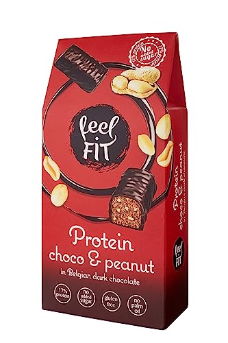 Feel FIT Protein Choco & Peanut, Protein Pralinen in Dunkler Belgischer Schokolade ohne Zucker, Zuckerfreie Süßigkeiten, Glutenfreie Schoko-Snacks, 17% Eiweiß, 6 Packung (6 x 83 g) von feel fit