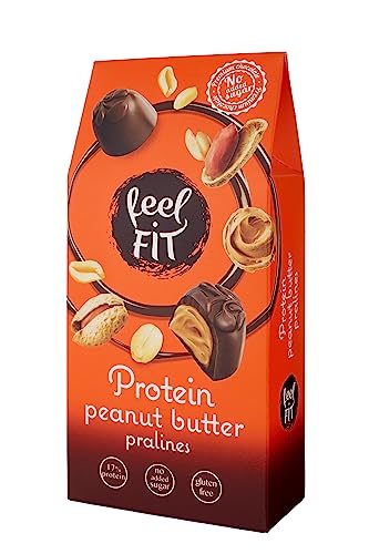 Feel FIT Protein Erdnussbutter-Pralinen in hochwertiger Milchschokolade, ohne Zuckerzusatz, 17% Eiweiß, glutenfrei, 6-er Pack (6 x 66 g) von feel fit