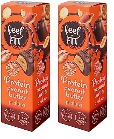 Feel FIT Protein Erdnussbutter-Pralinen in hochwertiger Milchschokolade, ohne Zuckerzusatz, 17% Eiweiß, glutenfrei 33 g (1 Packung) (Packung mit 2) von feel fit