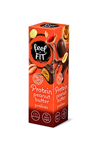 Feel FIT Protein Erdnussbutter-Pralinen in hochwertiger Milchschokolade, ohne Zuckerzusatz, 17% Eiweiß, glutenfrei 33 g (1 Packung) von feel fit