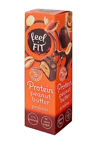 Feel FIT Protein Erdnussbutter-Pralinen in hochwertiger Milchschokolade, ohne Zuckerzusatz, 17% Eiweiß, glutenfrei 33 g (1 Packung) von feel fit