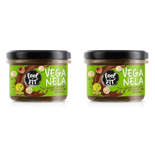 Feel FIT VEGANELA Kakao-Haselnuss-Aufstrich, ohne Zuckerzusatz, ohne Palmöl & vegan 200 g (Packung mit 2) von feel fit