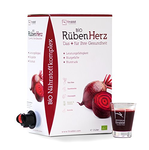 FITRABBIT BIO Rüben Herz [3 L Bag in Box] - 50 Portionen - Für Leistungsfähigkeit, Blutdruck & Blutgefäße - Enthält Rote Bete, Granatapfel, Sauerkirsche, Kräuter, Gewürze und Acerola von fitrabbit