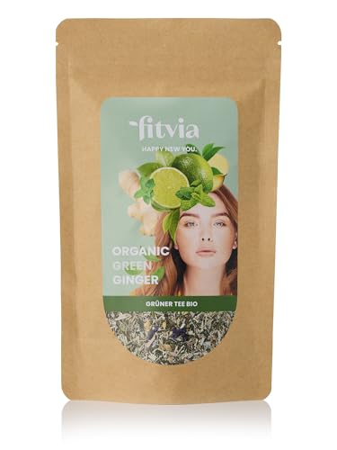 fitvia Bio Grüner Tee "Organic Green Ginger": loser Tee, biologischer Ingwer-Grüntee - echte Fruchtstücke, ohne Zuckerzusatz, 100g von fitvia