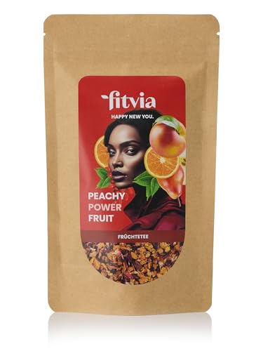 fitvia Früchtetee "Peachy Power Fruit": loser Tee, Hibiskus, Pfirsich, Gojibeeren & Saforblüten - echte Fruchtstücke, ohne Zuckerzusatz, 100g von fitvia