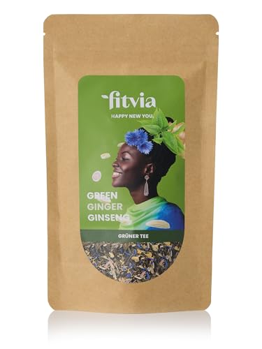 fitvia Grüner Tee "Green Ginger Ginseng": loser Tee, Ingwer-Giseng - echte Fruchtstücke, ohne Zuckerzusatz, 100g von fitvia