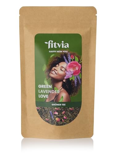 fitvia Grüner Tee "Green Lavender Love": loser Tee, Lavendel, Rosenblüten - echte Blüten, ohne Zuckerzusatz, 100g von fitvia