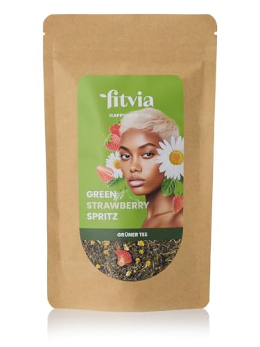 fitvia Grüner Tee "Green Strawberry Spritz": loser Tee, Erdbeeren & Kamille - echte Fruchtstücke & Blüten, ohne Zuckerzusatz, 100g von fitvia