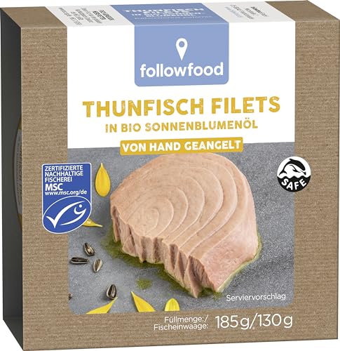 Followfish MSC Fair Trade Thunfisch Filets in Bio-Sonnenblumenöl, 185 g von followfood