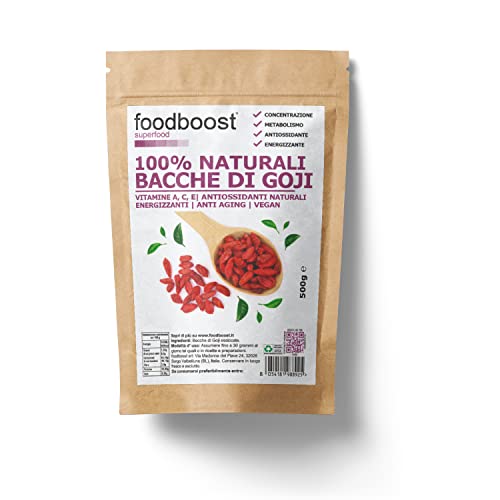 Foodboost Goji-Beeren 500g - 100% natürlich aus ausgewähltem Anbau - ohne Konservierungsstoffe und Zusatzstoffe - natürlich reich an Antioxidantien Vitamin A, Vitamin E, Omega 3, Calcium, Eisen, Zink von foodboost