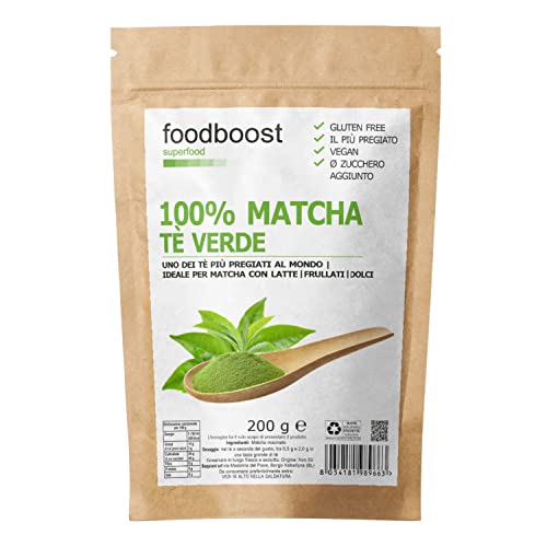 Foodboost - Japanischer grüner Matcha Tee 200g | Matcha Tee Pulver | Duftender, tiefgrüner Matcha Tee | Macha der grüne Stein gemahlen | Premium Qualität 100% made in Italy von foodboost