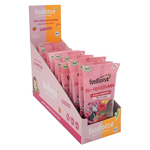 foodloose Bio-Fruchtgummi Apfel-Himbeere | Vegane Bio-Gummibärchen ohne raffinierten Zucker aus 98% Frucht | Vorteilspack (20 Tüten x 30g) von foodloose