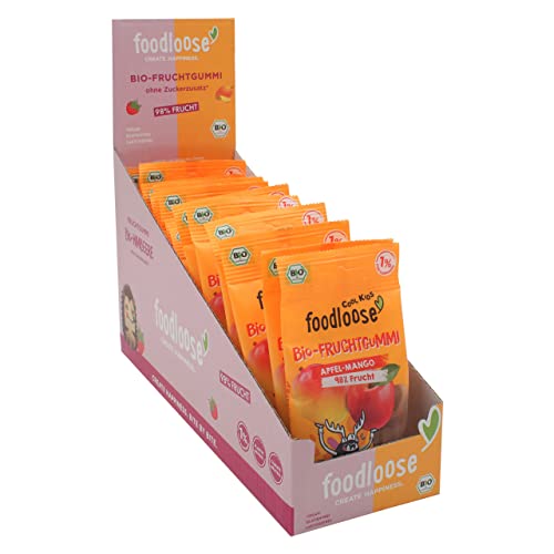 foodloose Bio-Fruchtgummi Apfel-Mango | Vegane Bio-Gummibärchen ohne raffinierten Zucker aus 98% Frucht | Vorteilspack (20 Tüten x 30g) von foodloose