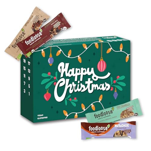 foodloose Bio-Nussriegel Adventskalender 2024 | Mit 24 leckeren Nussriegeln inklusive limitierter Wintereditionen & Nut&Choc Riegel | Vegan, glutenfrei und laktosefrei von foodloose