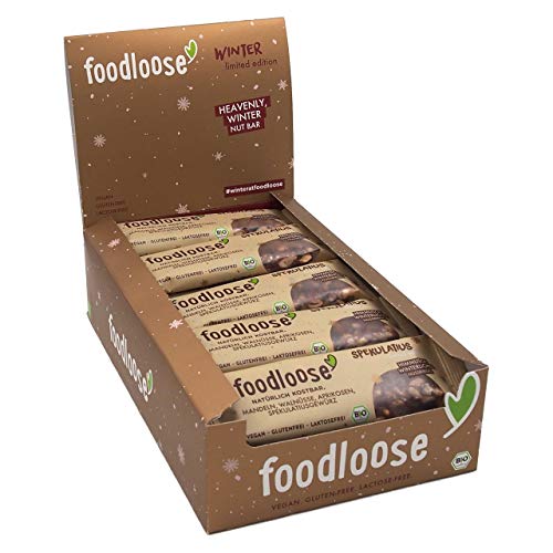 foodloose Bio-Nussriegel Spekulatius | Vegane, laktose- und glutenfreie Bio-Riegel ohne raffinierten Zucker | Mandeln, Walnüsse, Aprikosen & Spekulatiusgewürz | Vorteilspack (24 Riegel x 35g) von foodloose