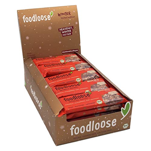 foodloose Bio-Nussriegel Stollen | Vegane, laktose- und glutenfreie Bio-Riegel ohne raffinierten Zucker | Mandeln, Cranberries, Zimt & Orange | Vorteilspack (24 Riegel x 35g) von foodloose