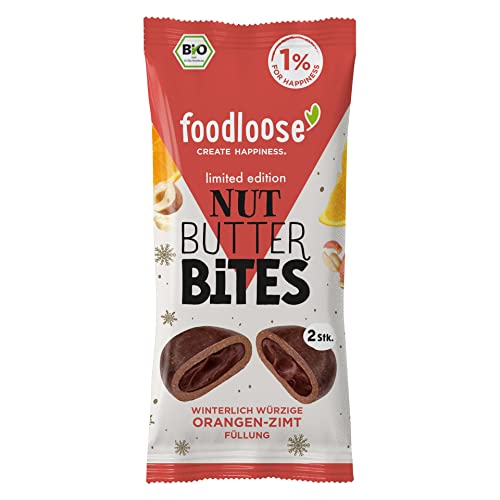 foodloose Bio-Nut Butter Bites Orange-Zimt | Weihnachtlicher Snack aus Datteln mit cremiger Nussmus-Orange-Zimt Füllung| Vegan, Bio, glutenfrei & ohne raffinierten Zucker von foodloose