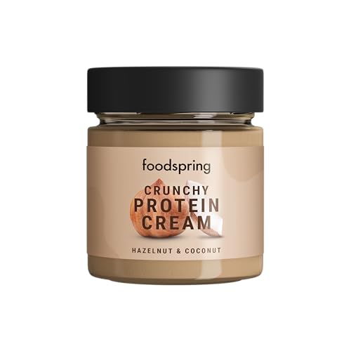 foodspring - Crunchy Protein Cream 6x200g - Proteincreme mit Kokosflocken und Haselnuss- Proteinaufstrich mit 85% weniger Zucker, 8x mehr Protein & ohne Palmöl - Ideal als Aufstrich oder Topping von foodspring