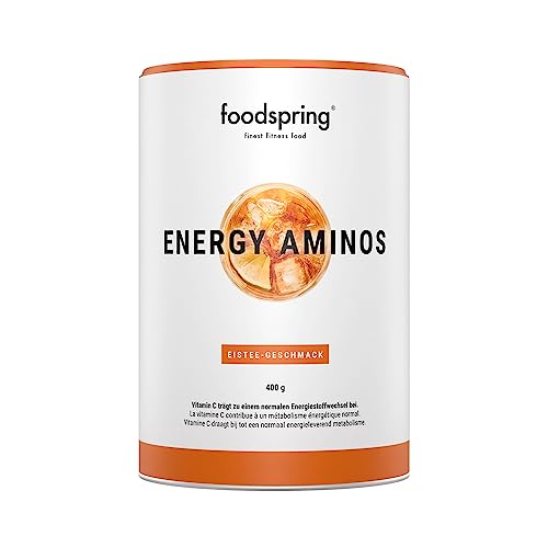 foodspring Energy Aminos Eistee – Pre-Workout-Drink, pflanzliche BCAAs, hochdosiertes Koffein, Vitamine C, B3, B12 – 400g von foodspring