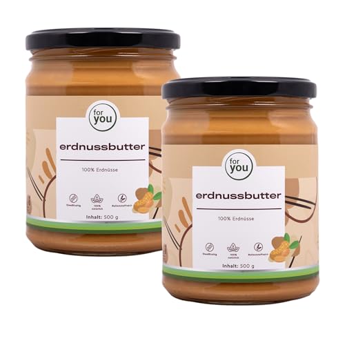 for you Erdnussbutter creamy Doppelpack 2x500g aus 100% naturbelassenen Erdnüssen - Natürliche Proteinquelle & ballaststoffreich - Ohne Palmöl, Zucker oder sonstige Zusatzstoffe von for you