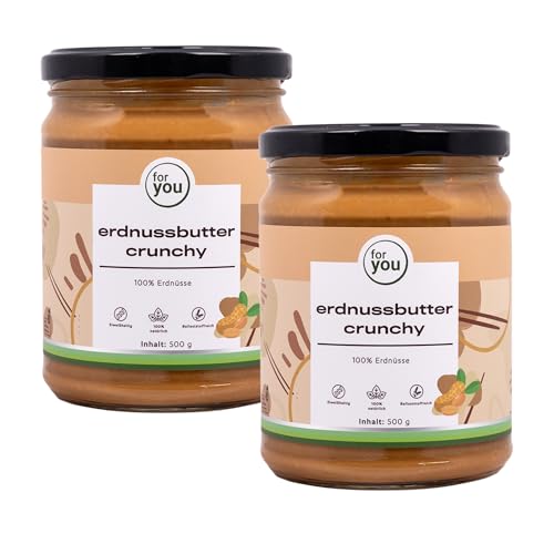 for you erdnussbutter crunchy Doppelpack 2x500g aus 100% naturbelassenen Erdnüssen - Natürliche Proteinquelle & ballaststoffreich - Ohne Palmöl, Zucker oder sonstige Zusatzstoffe von for you