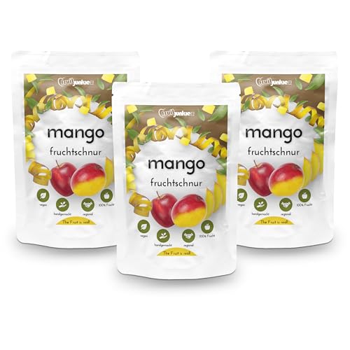 Fruitjunkies - Getrockneter Fruchtsnack "Mango" - 3x 80g Fruchtschnüre - getrocknete Mango als gesunde Snacks - gesunde Süßigkeiten ohne Zuckerzusatz - vegan & regional hergestellt von Fruitjunkies