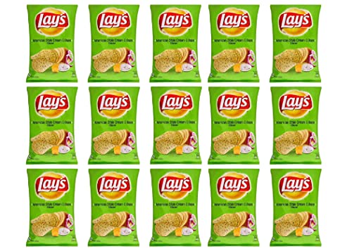 Lays American Cream & Onion 50g (15 Stück) - Sahne- und Zwiebelgeschmack - Perfekter Teesnack - knusprige Snacks - Kombination aus Sauer und Sahne perfekt von ganaric