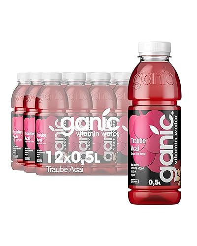 ganic Traube Acai - aromatisiertes Wasser, Vitaminwasser - Magnesium, Vitamin B6 und B12 - Kalorienarm, Vegan (12 x 500 ml) von ganic