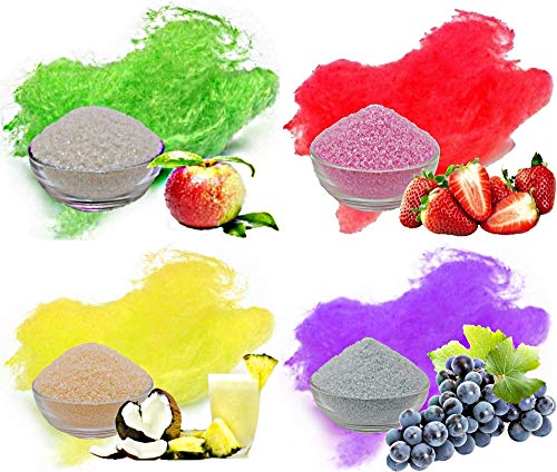 4x 250g Aromazucker Set mit Geschmack Apfel Erdbeer Pina Colada Traube farbiger Zucker für Zuckerwatte von gaumenshop