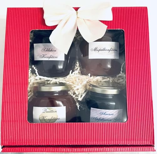 Geschenkset/Präsentset " Wildfrüchte " - Geschenk Set mit Schlehen Konfitüre, Mispel Konfitüre, Aronia Gelee und Quitten Konfitüre je 250 g von generic