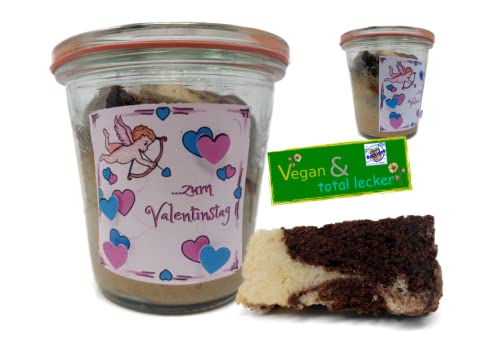 Marmorkuchen "Vegan" direkt im Glas gebacken mit Pop-Up-Etikett "Valentinstag" von generisch