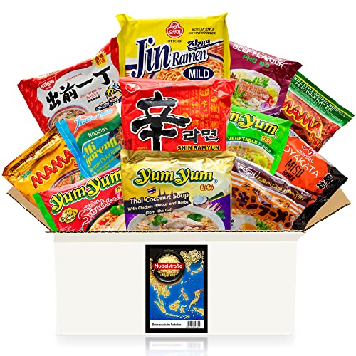 Nudelstraße Box mit asiatischen Instant-Nudeln - 12 Ramen und Nudelsuppen aus Japan, Korea, Thailand und Vietnam, zufällige Mischung aus vielseitigen Geschmacksrichtungen und Sorten - Asia Food Box von getDigital