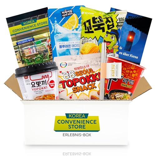 getDigital Korea Convenience Store Erlebnis-Box - 5 authentische Supermarkt-Artikel aus Asien - Koreanische Ade Drink Getränke, Instant-Nudeln & Snacks, inkl. Broschüren & Essstäbchen von getDigital