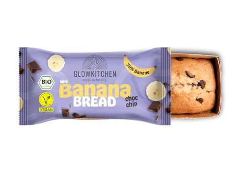 Glowkitchen Bananenbrot -12er Pack mini Kuchensnack 70g für jede Gelegenheit - bio, vegan, mit Dinkelmehl & extra viel Banane - über 50% weniger Zucker als herkömmliche Rührkuchen (choc chip) von glowkitchen we nourish you flourish