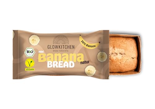 Glowkitchen Bananenbrot -12er Pack mini Kuchensnack 70g für jede Gelegenheit - bio, vegan, mit Dinkelmehl & extra viel Banane - über 50% weniger Zucker als herkömmliche Rührkuchen - mit Vanille & Zimt von glowkitchen we nourish you flourish