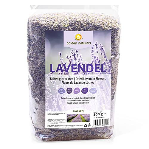 Golden Naturals Lavendelblüten 500 g – getrockneter, aromatischer Lavendel, Tee, duftintensiv, Lebensmittelqualität von golden naturals natürlich grün geniessen