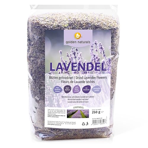 Golden Naturals Lavendelblüten getrocknet 250 g Beutel, aromatischer Lavendel, Tee, duftintensiv, Lebensmittelqualität von golden naturals natürlich grün geniessen